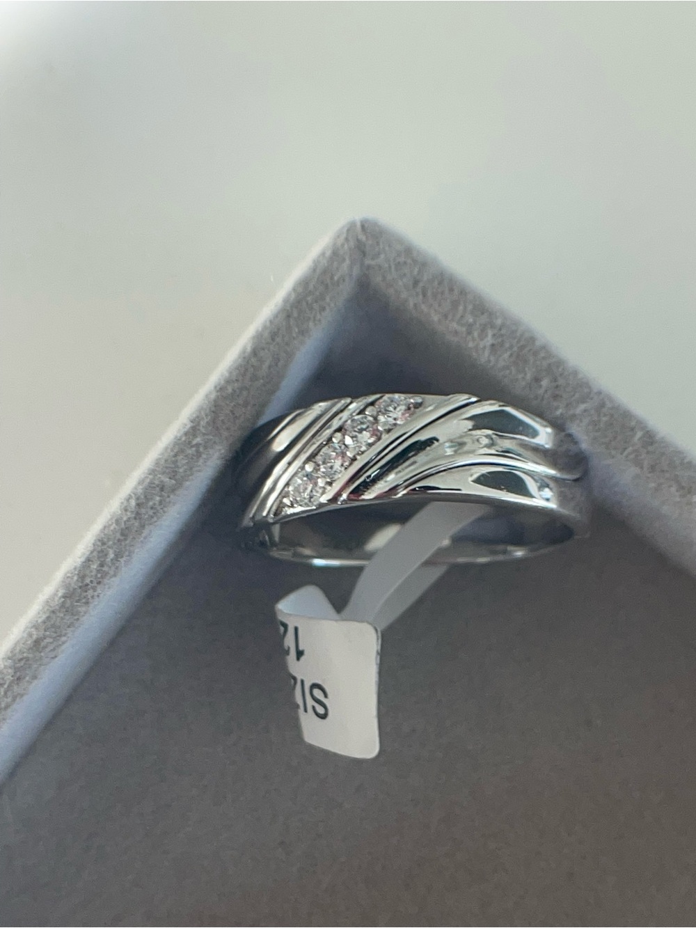 Men's Silver-Tone Wave Band with Cubic Zirconia Accents
